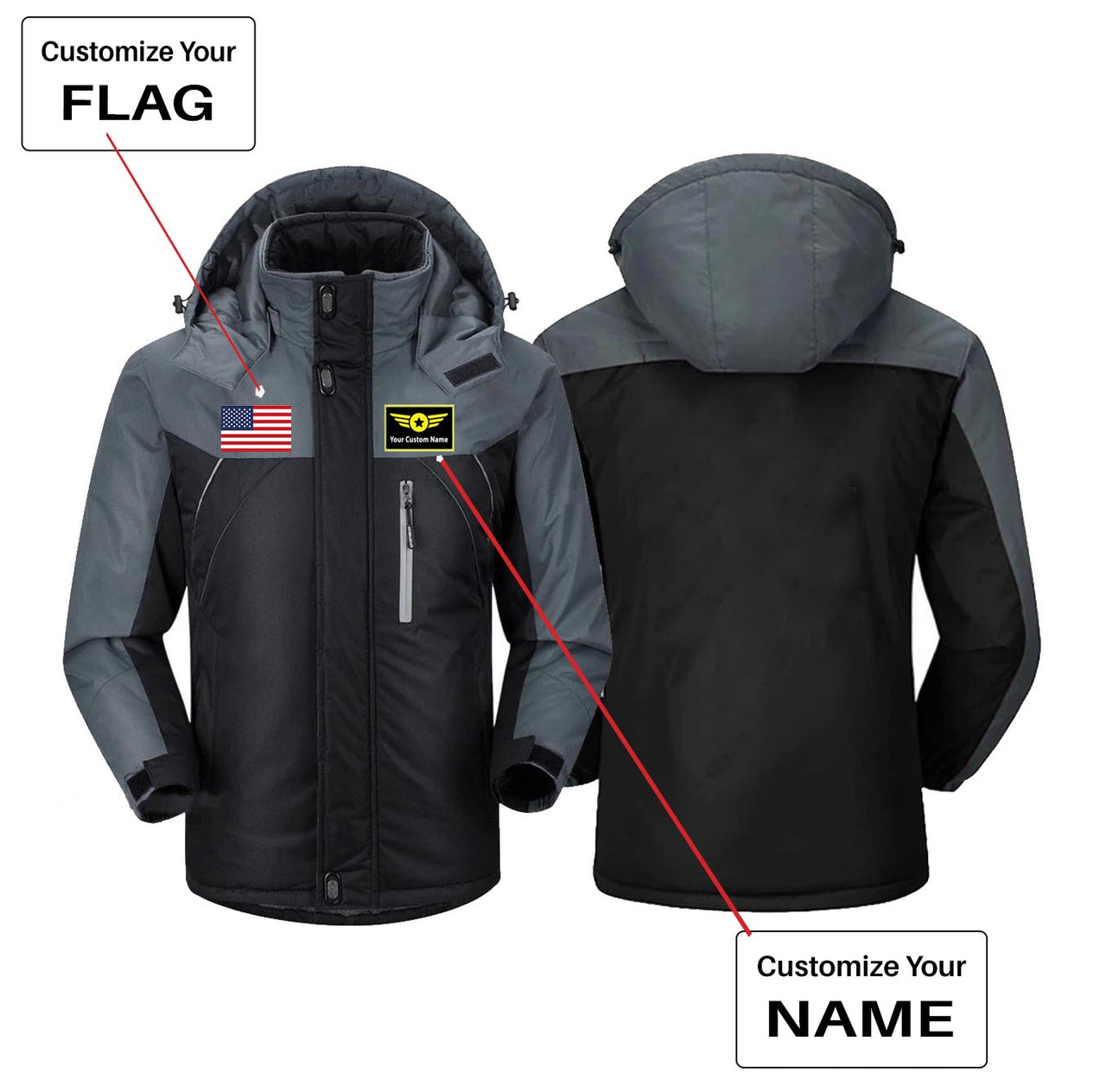 Custom Flag & Name with "Special Badge" Designed Thick Winter Jackets
