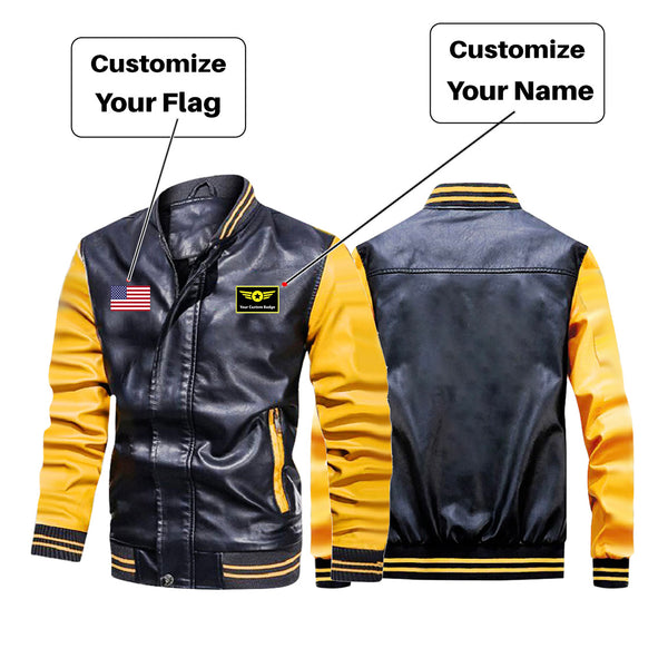 Custom Flag & Name "Special Badge" Stylish Leather Bomber Jackets