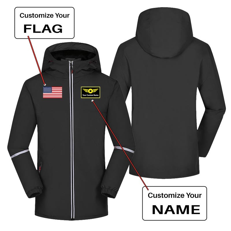 Custom Flag & Name with "Special Badge" Designed Rain Coats & Jackets