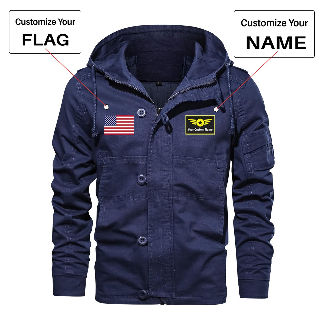 Custom Flag & Name "Special Badge" Designed Cotton Jackets
