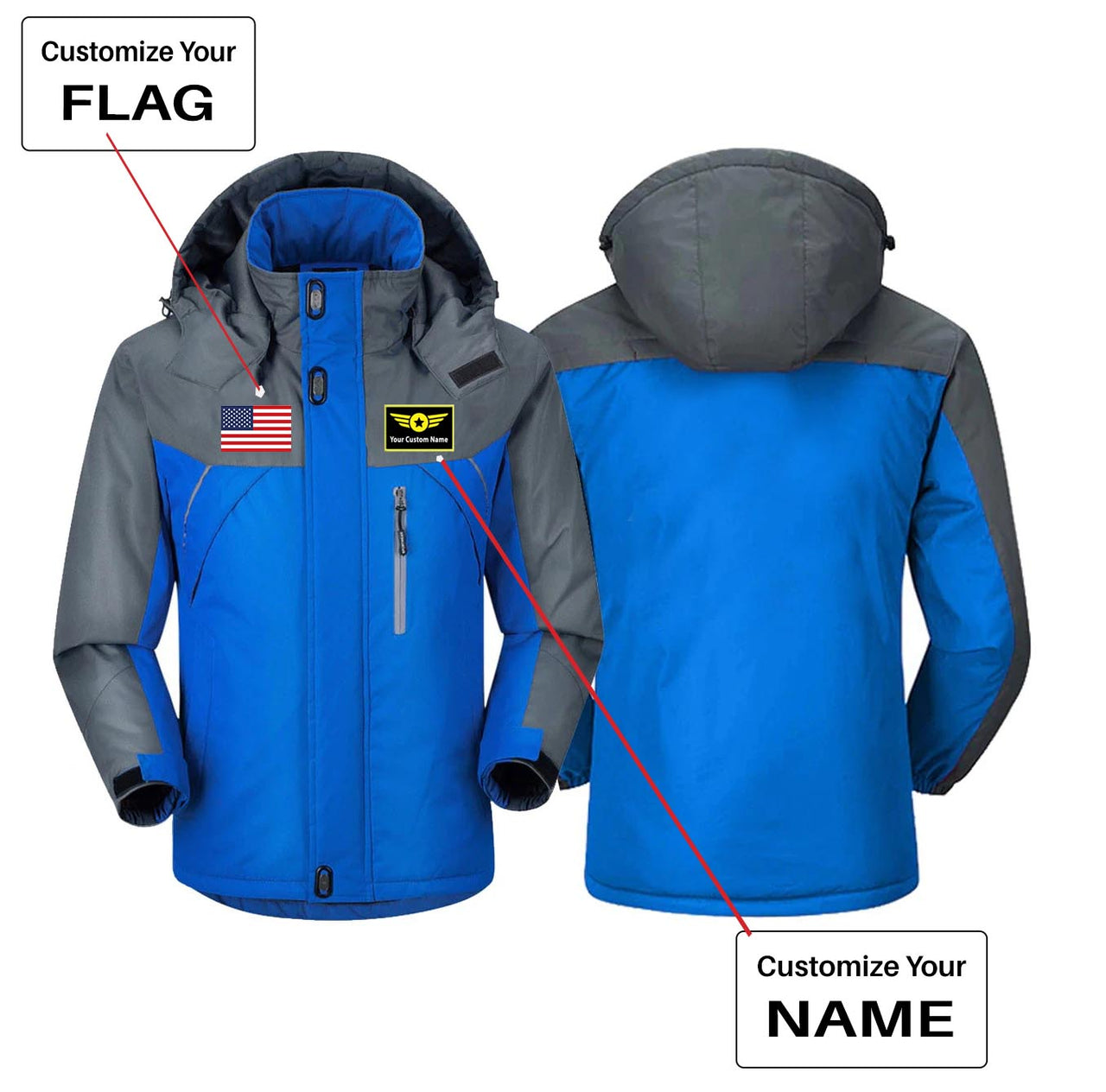 Custom Flag & Name with "Special Badge" Designed Thick Winter Jackets