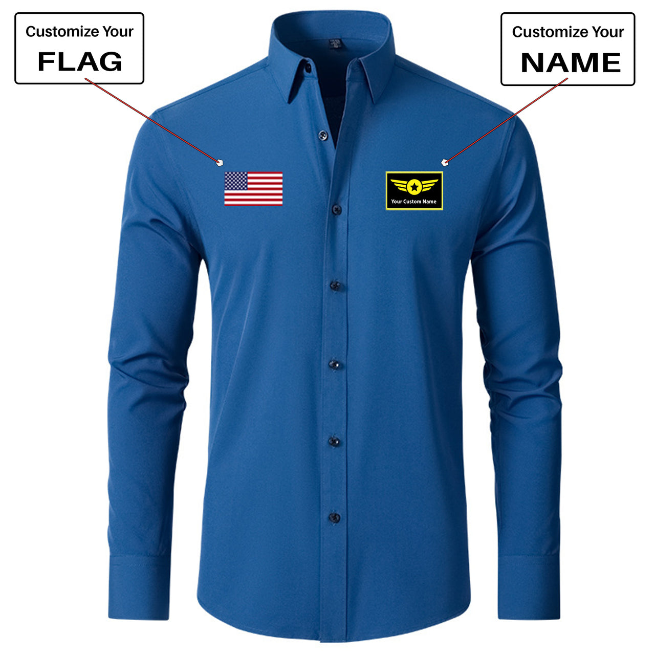 Custom Flag & Name "Special Badge" Long Sleeve Shirts