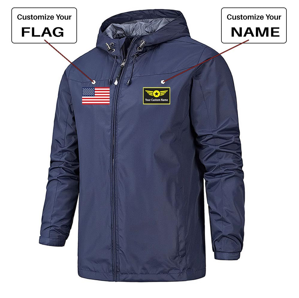 Custom Flag & Name with "Special Badge" Rain Jackets & Windbreakers