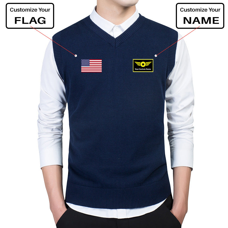 Custom Flag & Name "Special Badge" Designed Sweater Vests