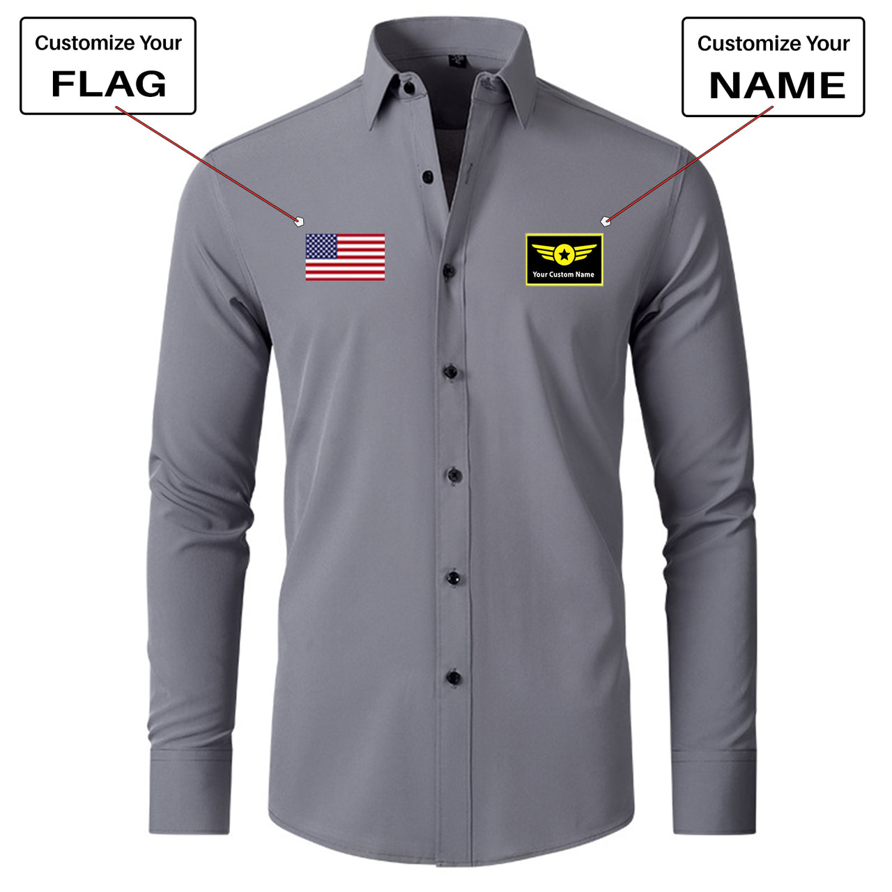 Custom Flag & Name "Special Badge" Long Sleeve Shirts
