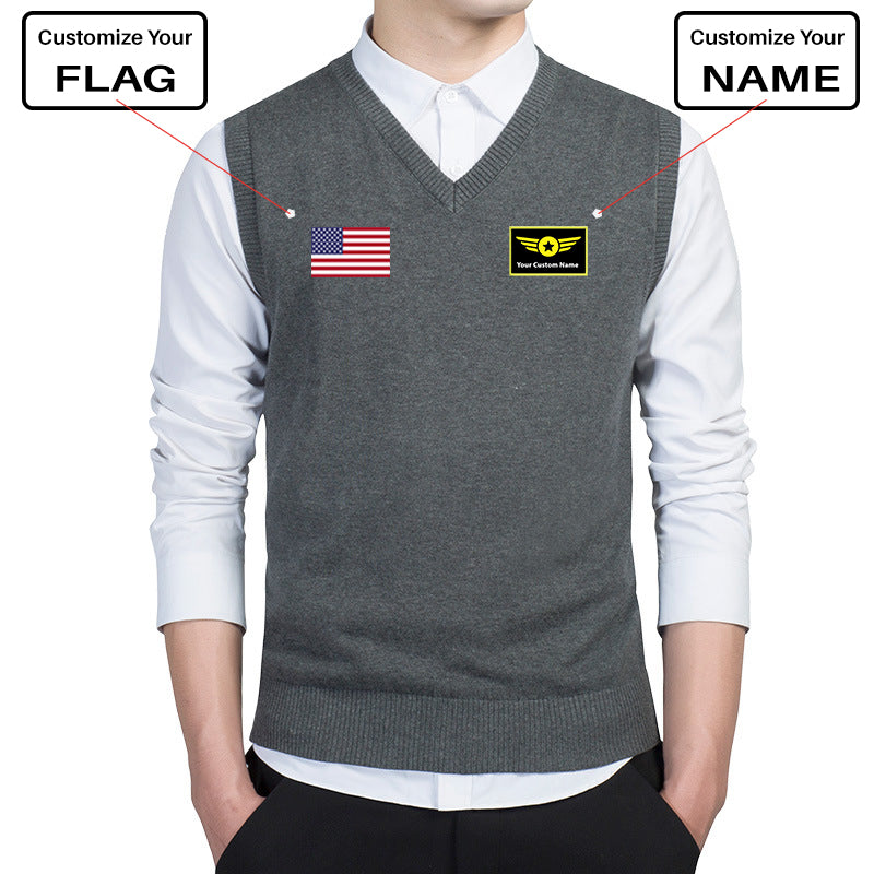 Custom Flag & Name "Special Badge" Designed Sweater Vests