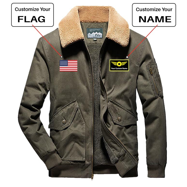 Custom Flag & Name with "Special Badge" Designed Thick Bomber Jackets