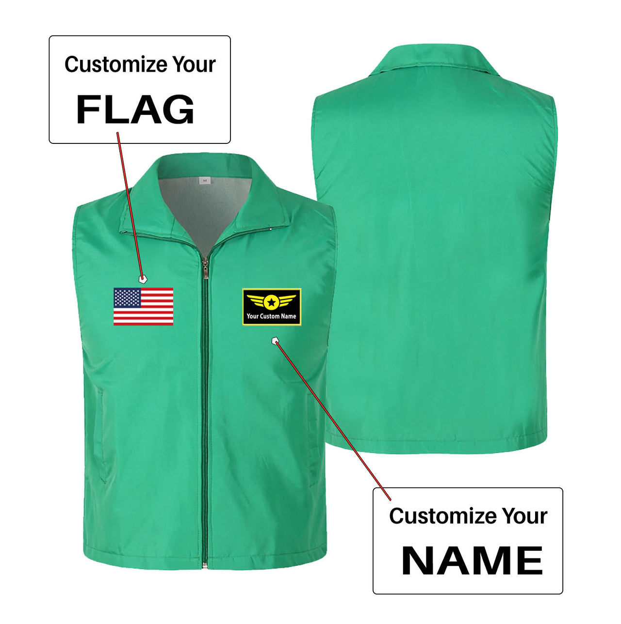 Custom Flag & Name with "Special Badge" Designed Thin Style Vests