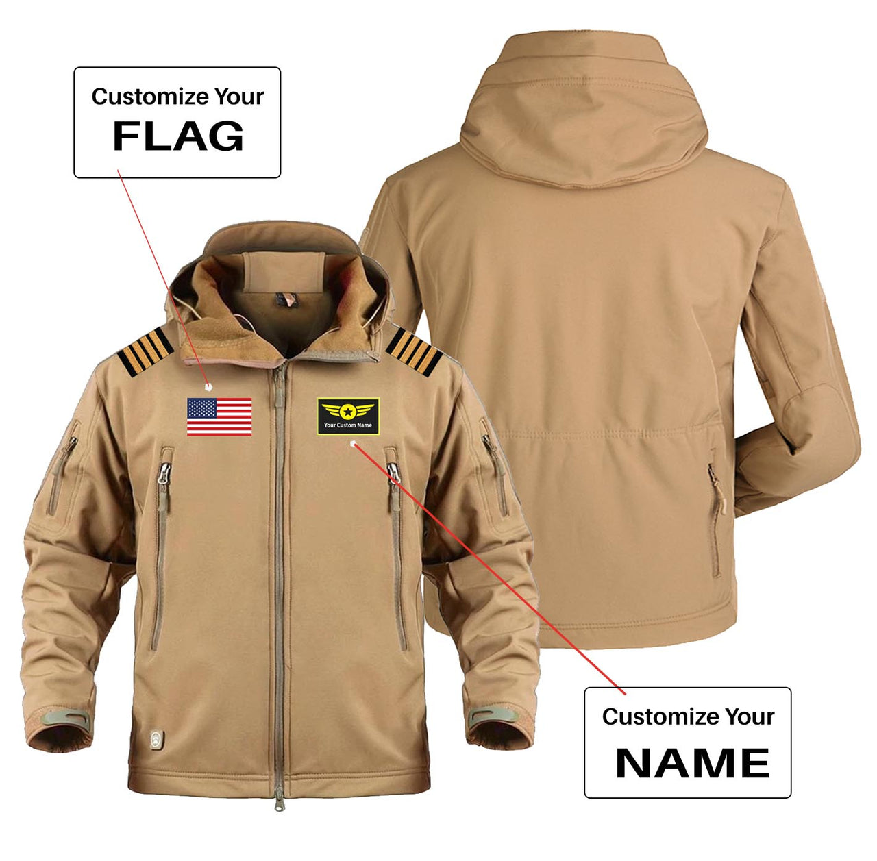 Custom Flag & Name with EPAULETTES (Special Badge) Military Pilot Jackets