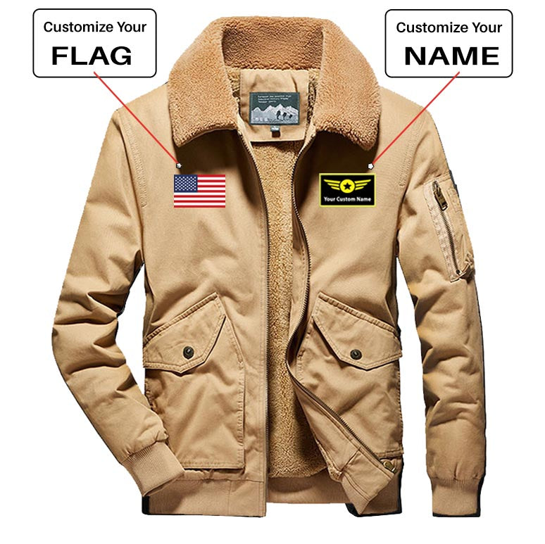 Custom Flag & Name with "Special Badge" Designed Thick Bomber Jackets