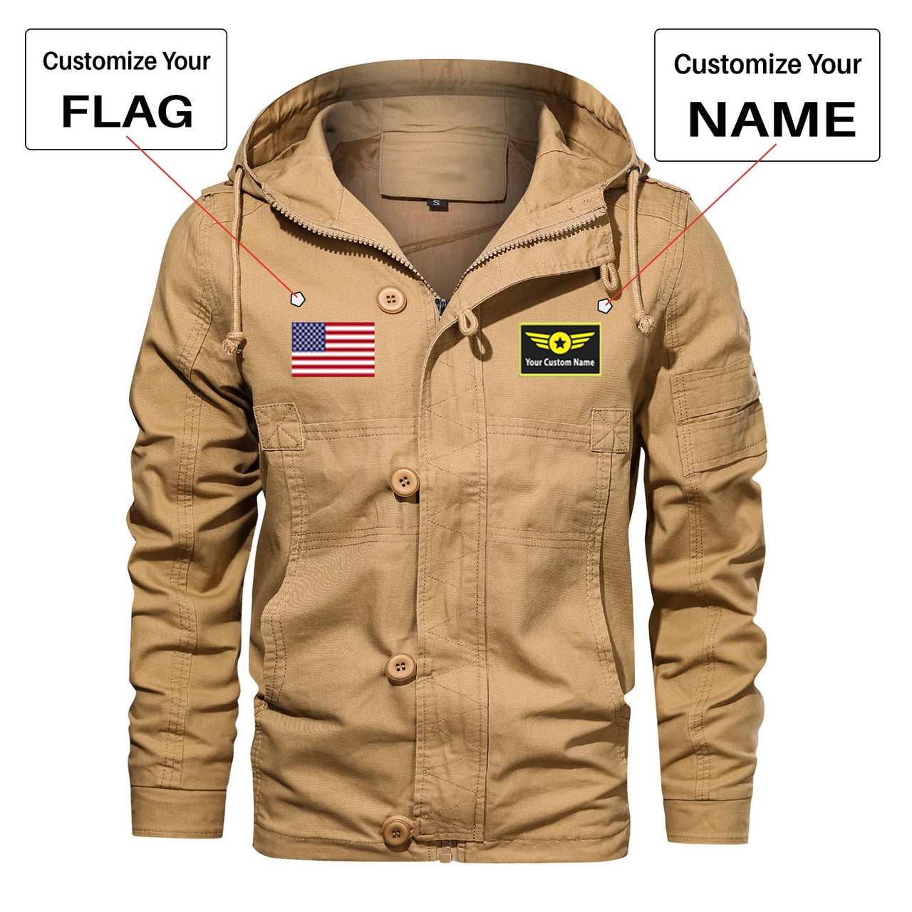 Custom Flag & Name "Special Badge" Designed Cotton Jackets