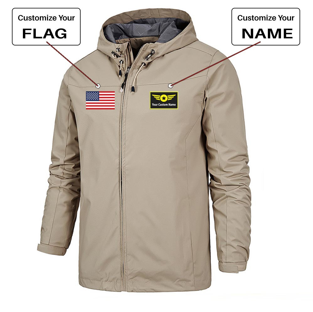 Custom Flag & Name with "Special Badge" Rain Jackets & Windbreakers