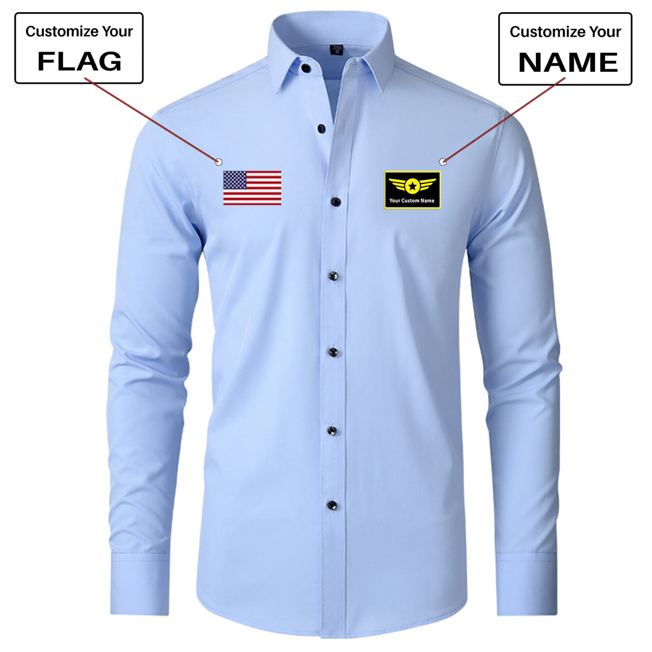 Custom Flag & Name "Special Badge" Long Sleeve Shirts