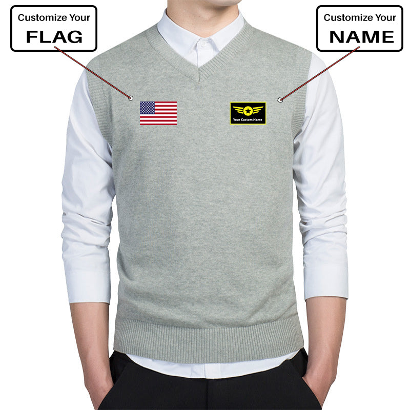 Custom Flag & Name "Special Badge" Designed Sweater Vests
