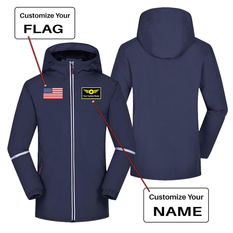 Custom Flag & Name with "Special Badge" Designed Rain Coats & Jackets