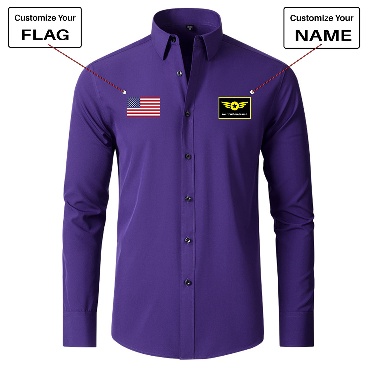 Custom Flag & Name "Special Badge" Long Sleeve Shirts