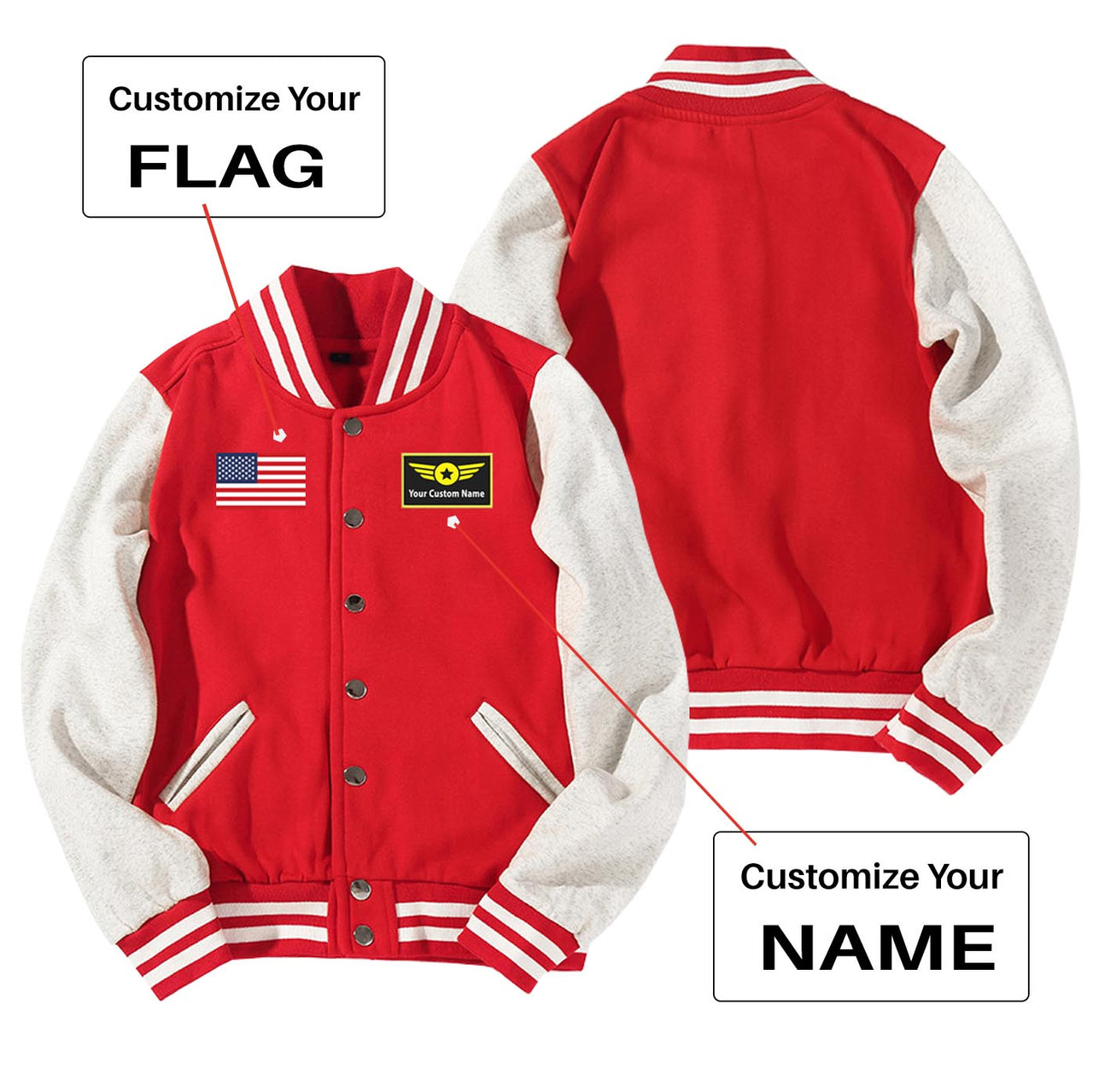 Custom Flag & Name with "Special Badge" Designed Baseball Style Jackets