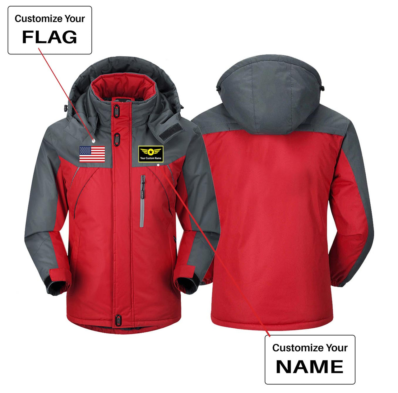 Custom Flag & Name with "Special Badge" Designed Thick Winter Jackets