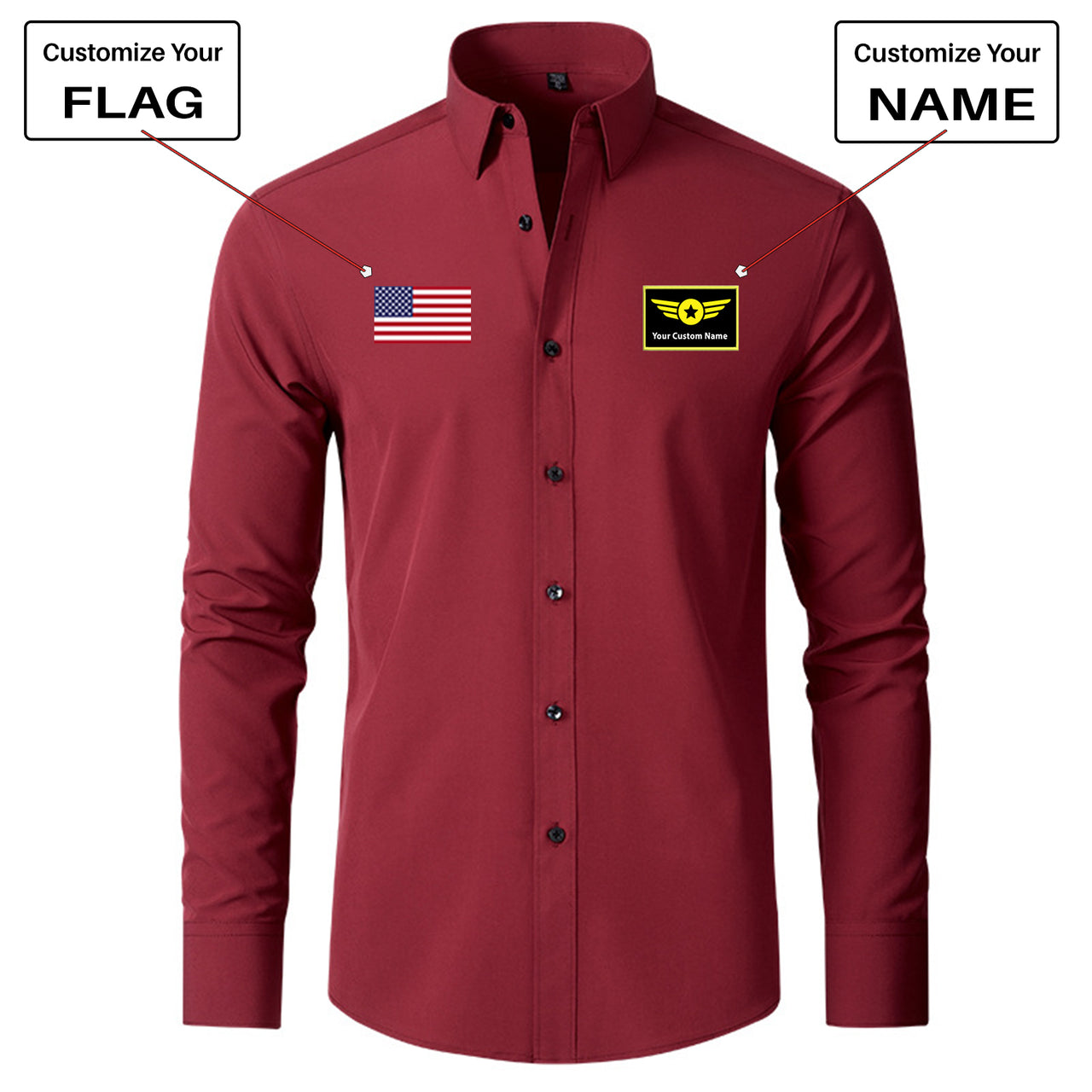 Custom Flag & Name "Special Badge" Long Sleeve Shirts