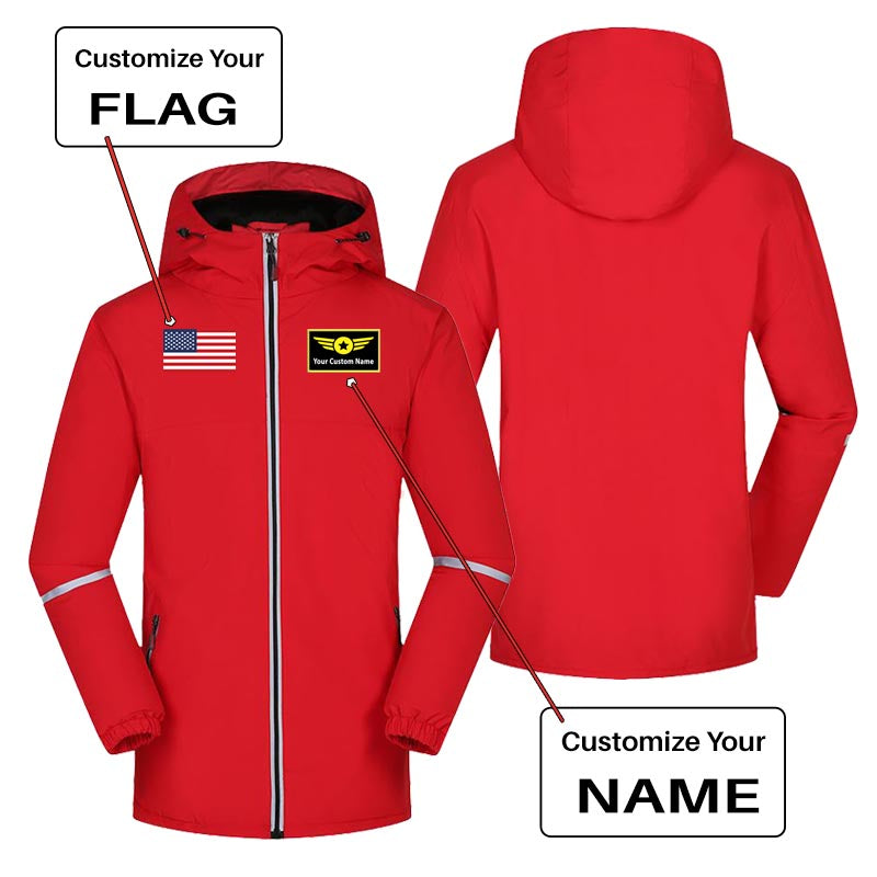 Custom Flag & Name with "Special Badge" Designed Rain Coats & Jackets