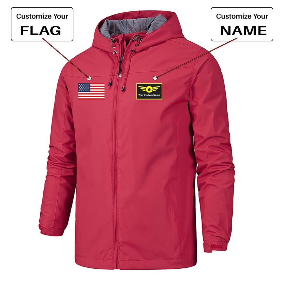 Custom Flag & Name with "Special Badge" Rain Jackets & Windbreakers