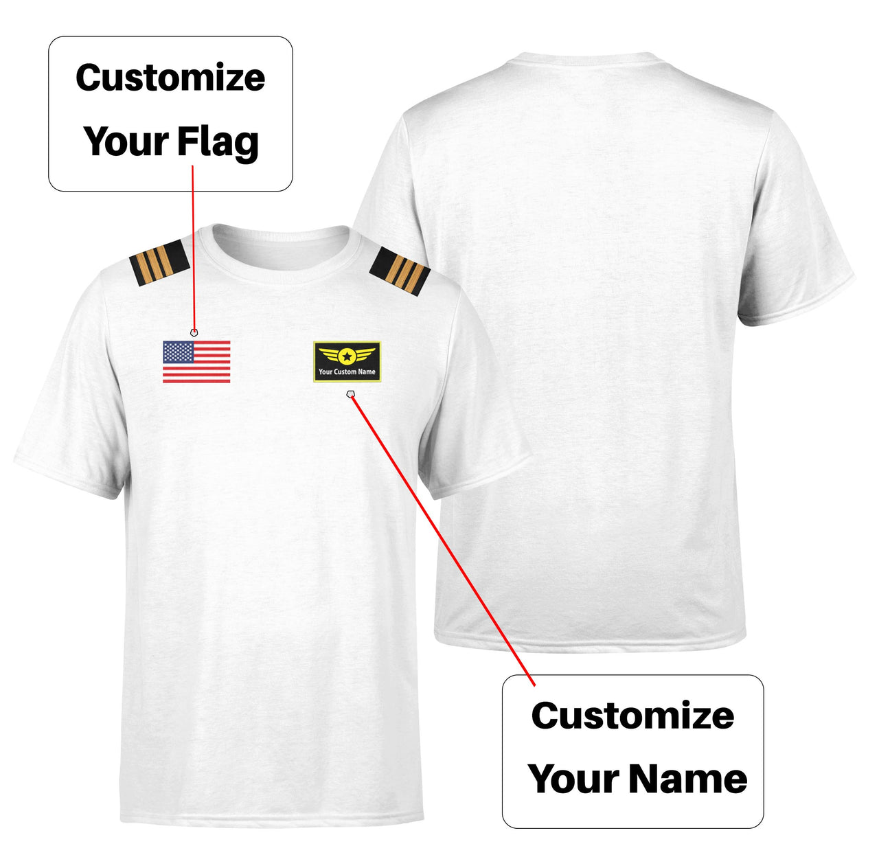 Custom Flag & Name & Epaulettes Designed T-Shirts