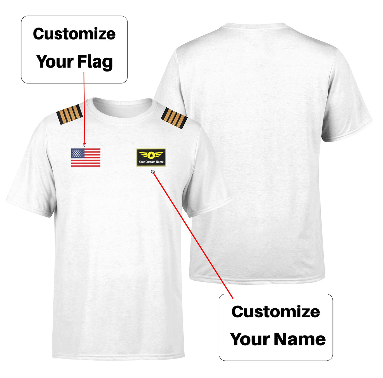 Custom Flag & Name & Epaulettes Designed T-Shirts