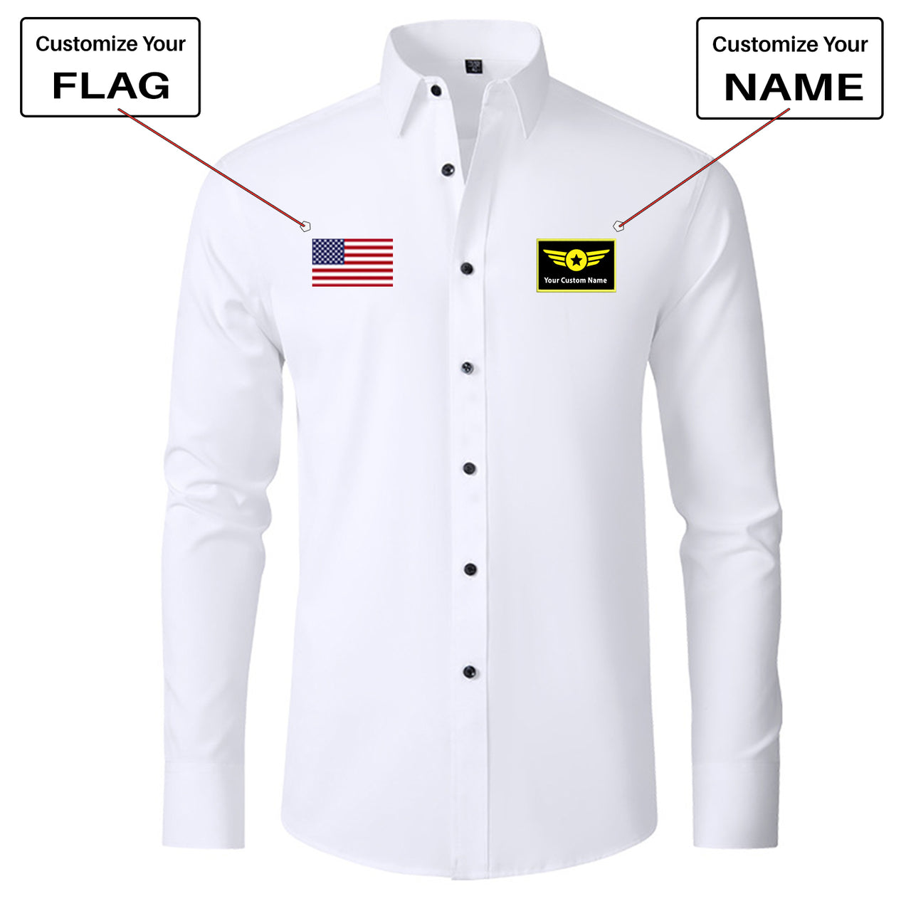 Custom Flag & Name "Special Badge" Long Sleeve Shirts