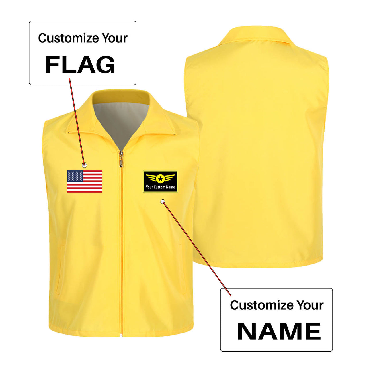 Custom Flag & Name with "Special Badge" Designed Thin Style Vests