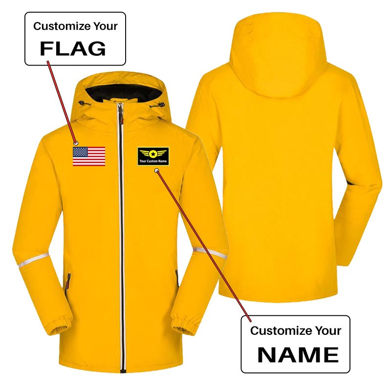 Custom Flag & Name with "Special Badge" Designed Rain Coats & Jackets