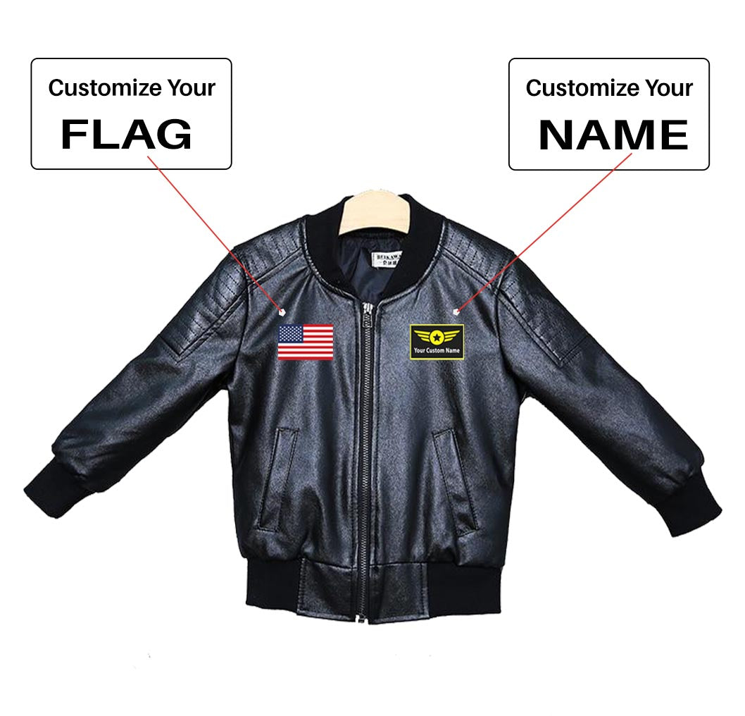 Custom Flag & Name with "Special Badge" Children Leather Jackets