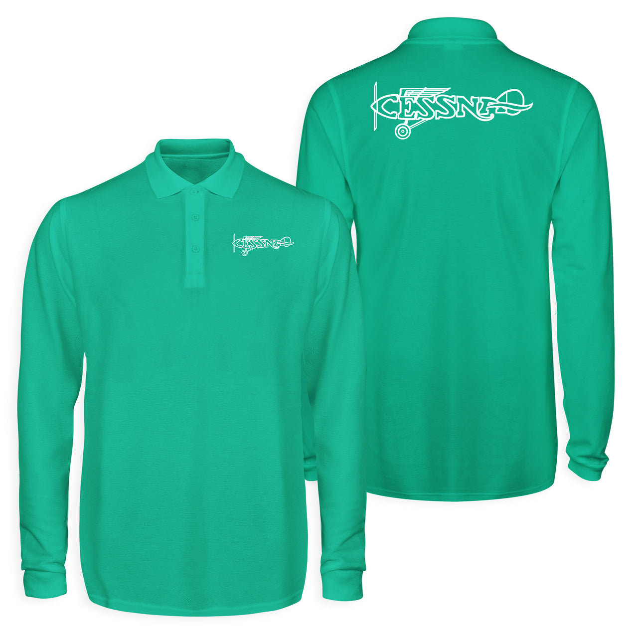Special Cessna Text Designed Long Sleeve Polo T-Shirts (Double-Side)
