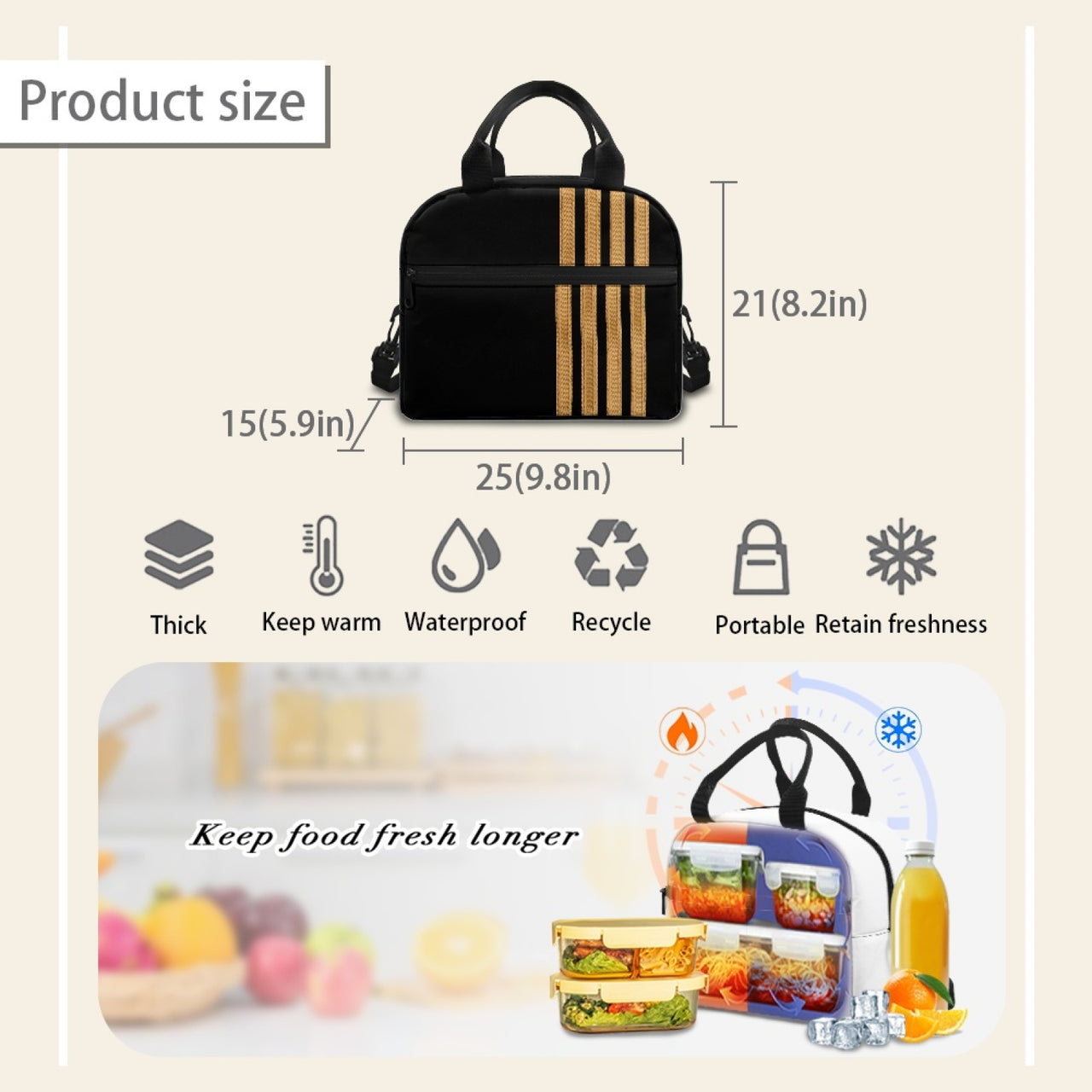 Special Golden Epaulettes (4,3,2 Lines) Designed Lunch Bags