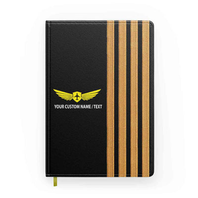 Customizable Name & Special Pilot Epaulettes aviation design on premium hardcover notebook.
