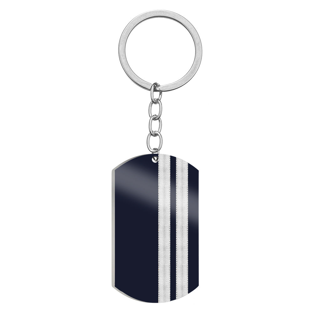 Special Silver Pilot Epaulettes 2 Lines Designed Stainless Steel Key Chains (Double Side)