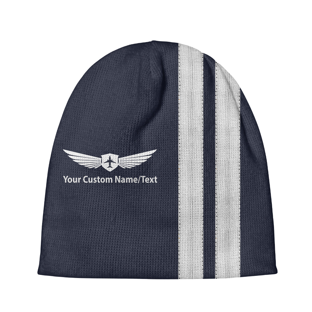 Custom Name & Special Silver Pilot Epaulettes (2 Lines) Knit 3D Beanies