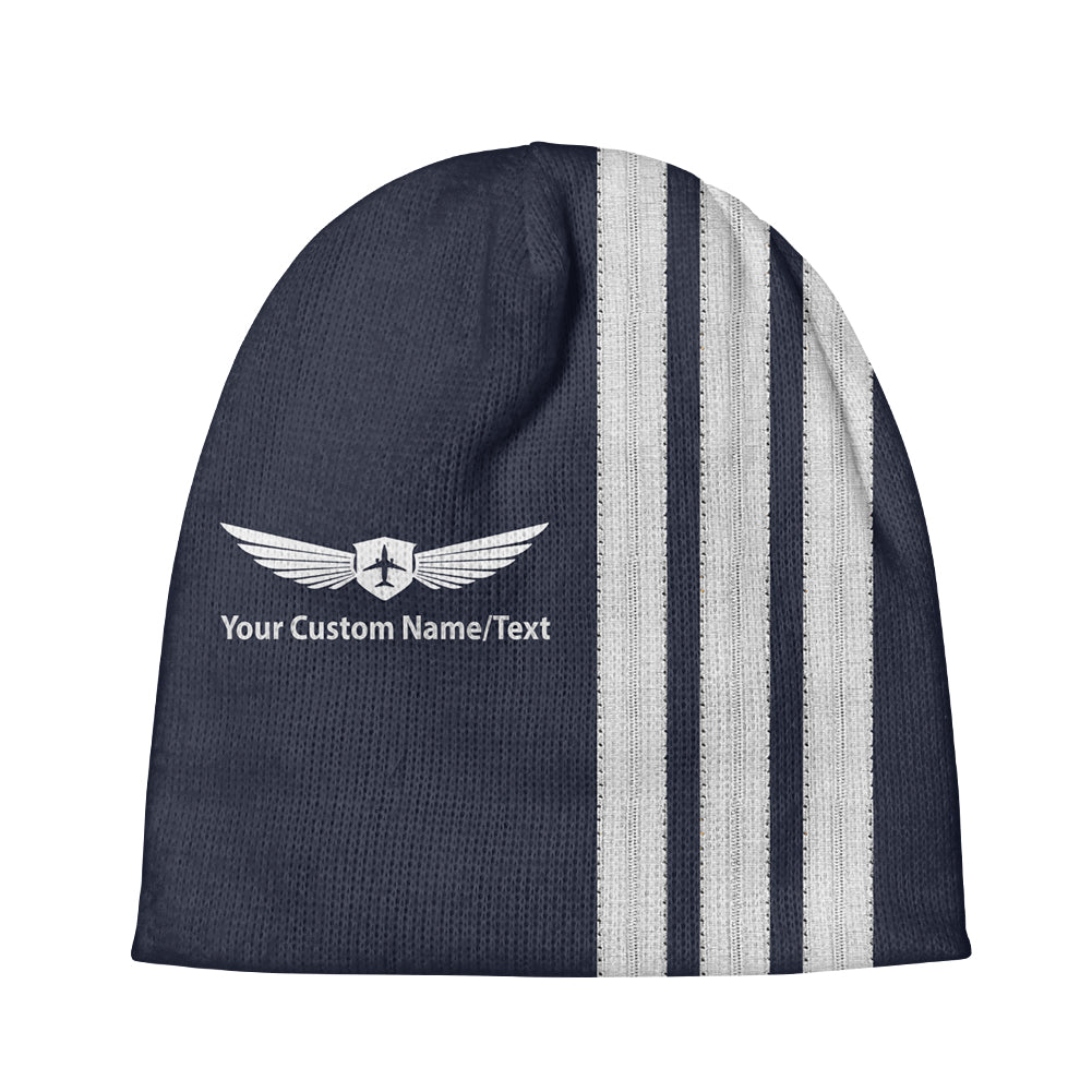 Custom Name & Special Silver Pilot Epaulettes (3 Lines) Knit 3D Beanies