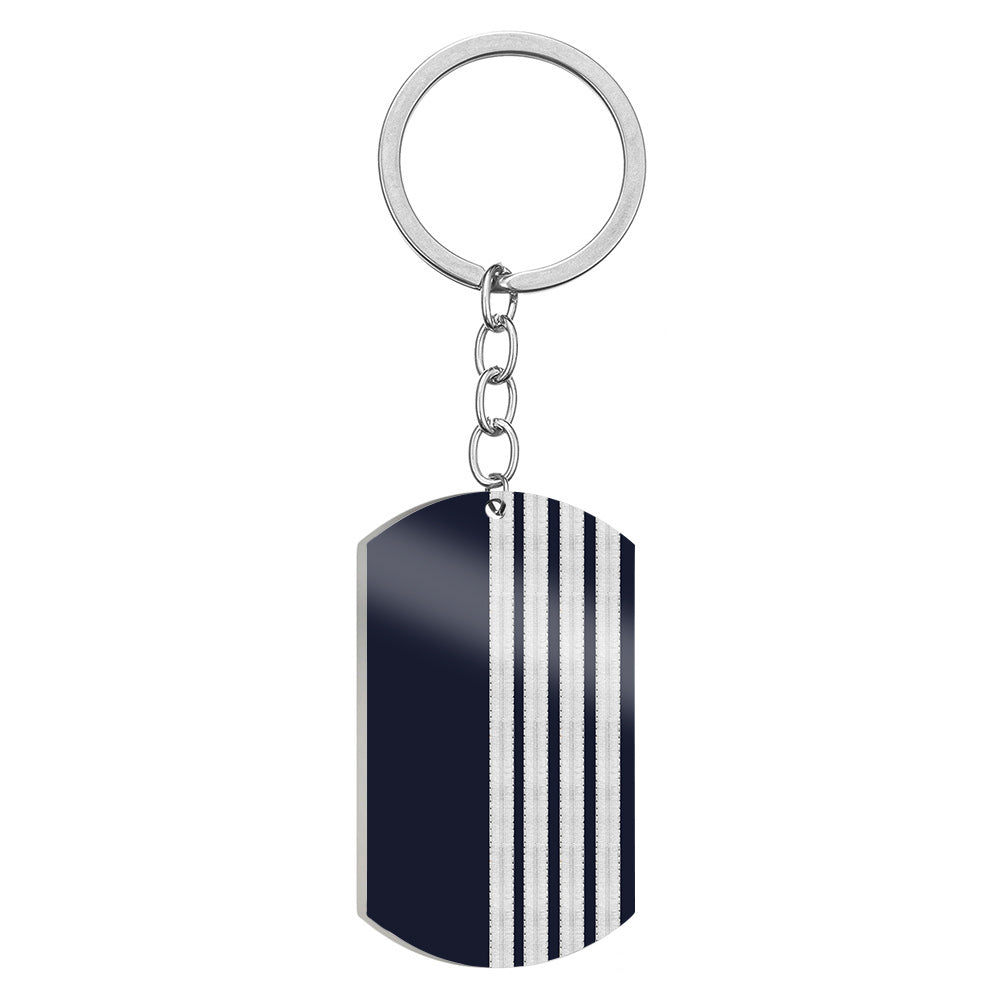 Special Silver Pilot Epaulettes 4 Lines Designed Stainless Steel Key Chains (Double Side)