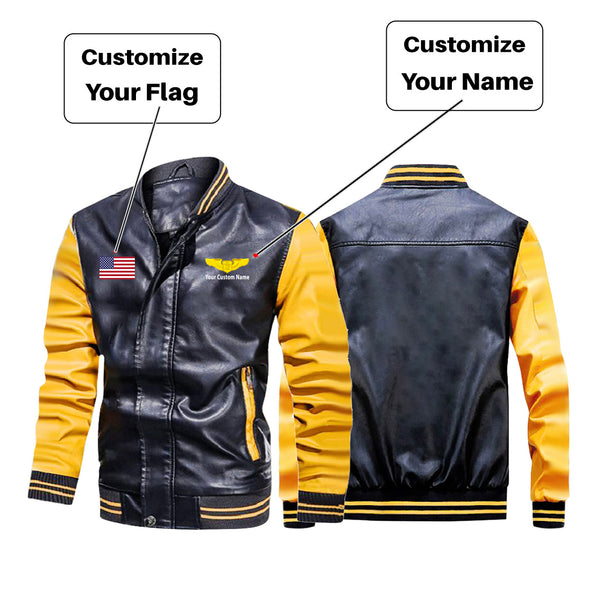 Custom Flag & Name "Special US Air Force" Stylish Leather Bomber Jackets