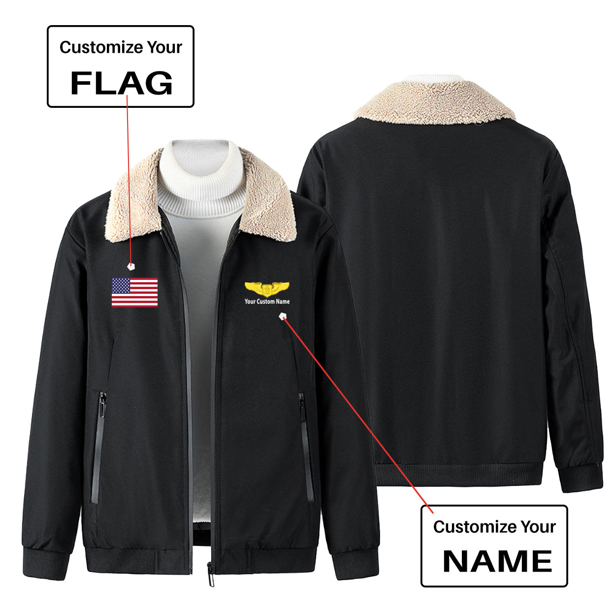 Custom Flag & Name "Special US Air Force" Winter Bomber Jackets