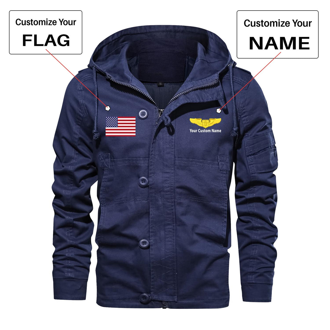 Custom Flag & Name "Special US Air Force" Designed Cotton Jackets