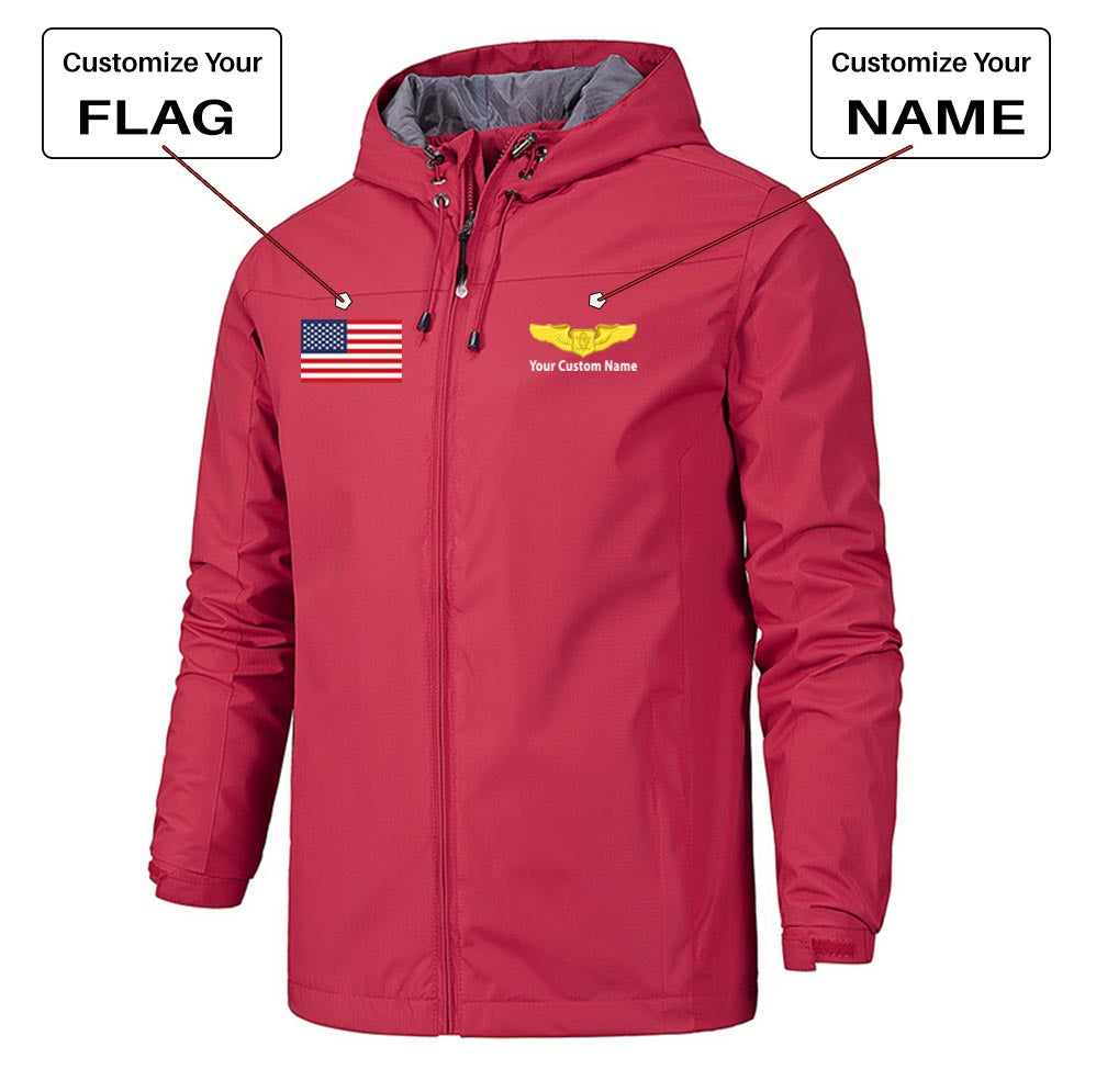 Custom Flag & Name with "Special US Air Force" Rain Jackets & Windbreakers