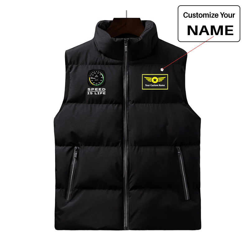 Speed Is Life Designed Puffy Vests