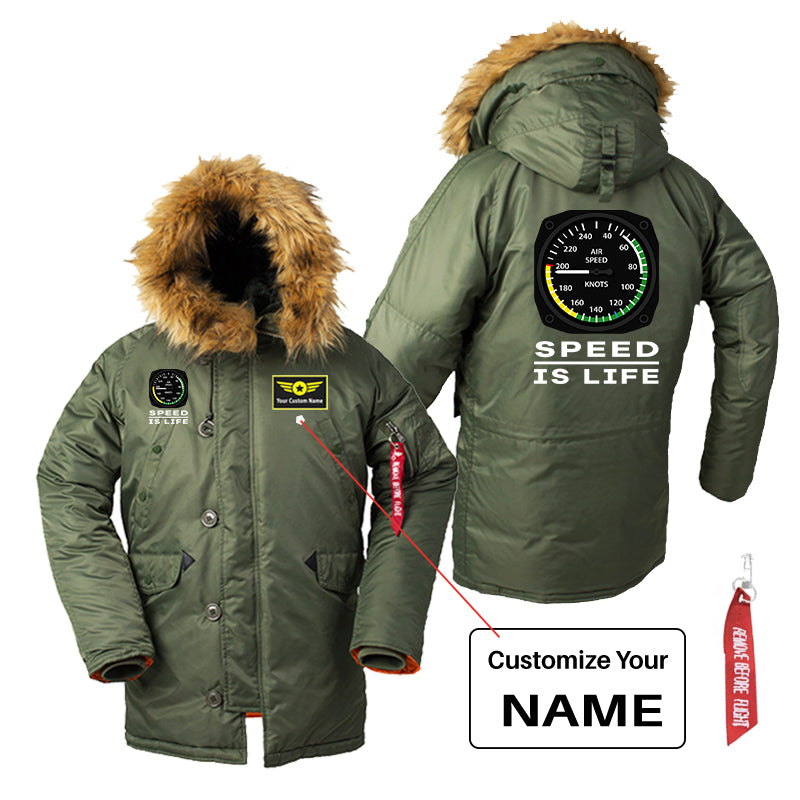 Speed Is Life Designed Parka Bomber Jackets