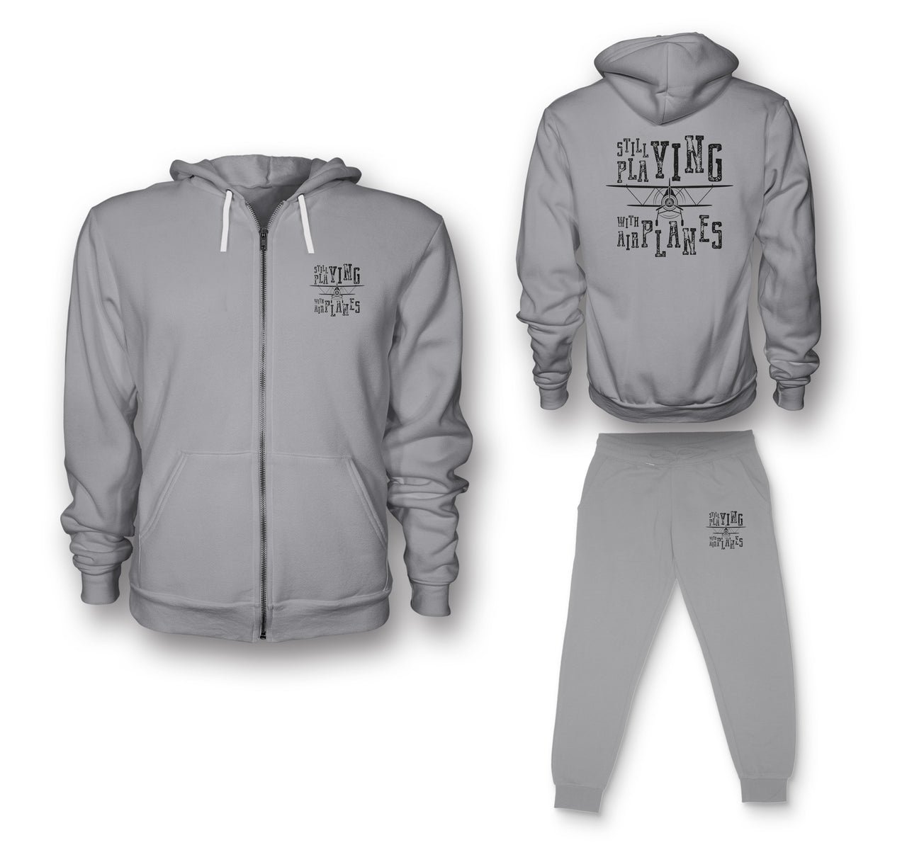 Still Playing With Airplanes Designed Zipped Hoodies & Sweatpants Set