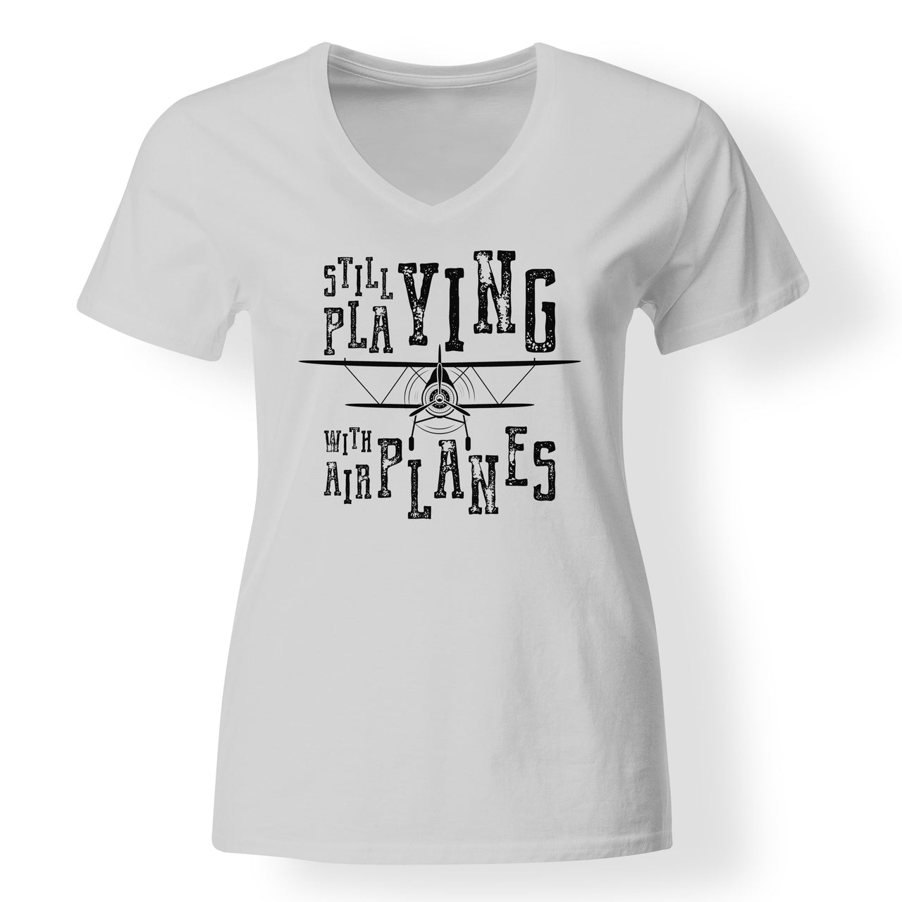 Still Playing With Airplanes Designed V-Neck T-Shirts