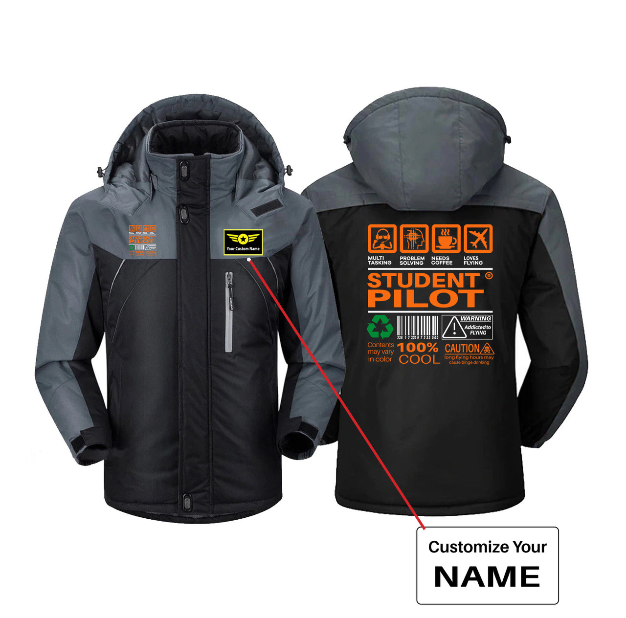 Student Pilot Label Designed Thick Winter Jackets