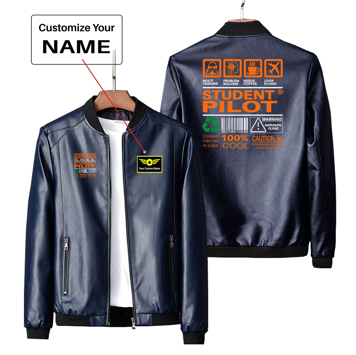 Student Pilot Label Designed PU Leather Jackets