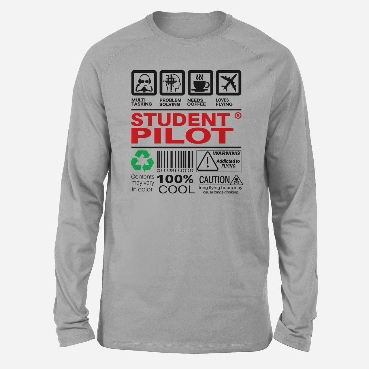 Student Pilot Label Designed Long-Sleeve T-Shirts