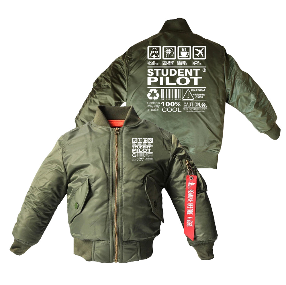 Student Pilot Label Designed Children Bomber Jackets